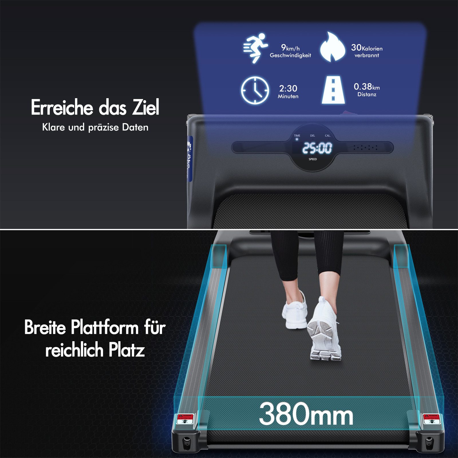BLACK LORD Laufband für Zuhause, Walking Pad, mit LED-Anzeige 12km/h mit Steigung (1-tlg), mit Bluetooth, Fernbedienung, 1-9 km/h, 119 x 48,5 x 12 cm