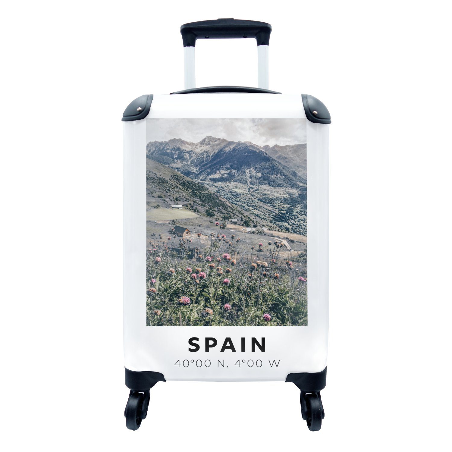 MuchoWow Handgepäckkoffer Spanien - Blumen - Berge, 4 Rollen, Reisetasche mit rollen, Handgepäck für Ferien, Trolley, Reisekoffer