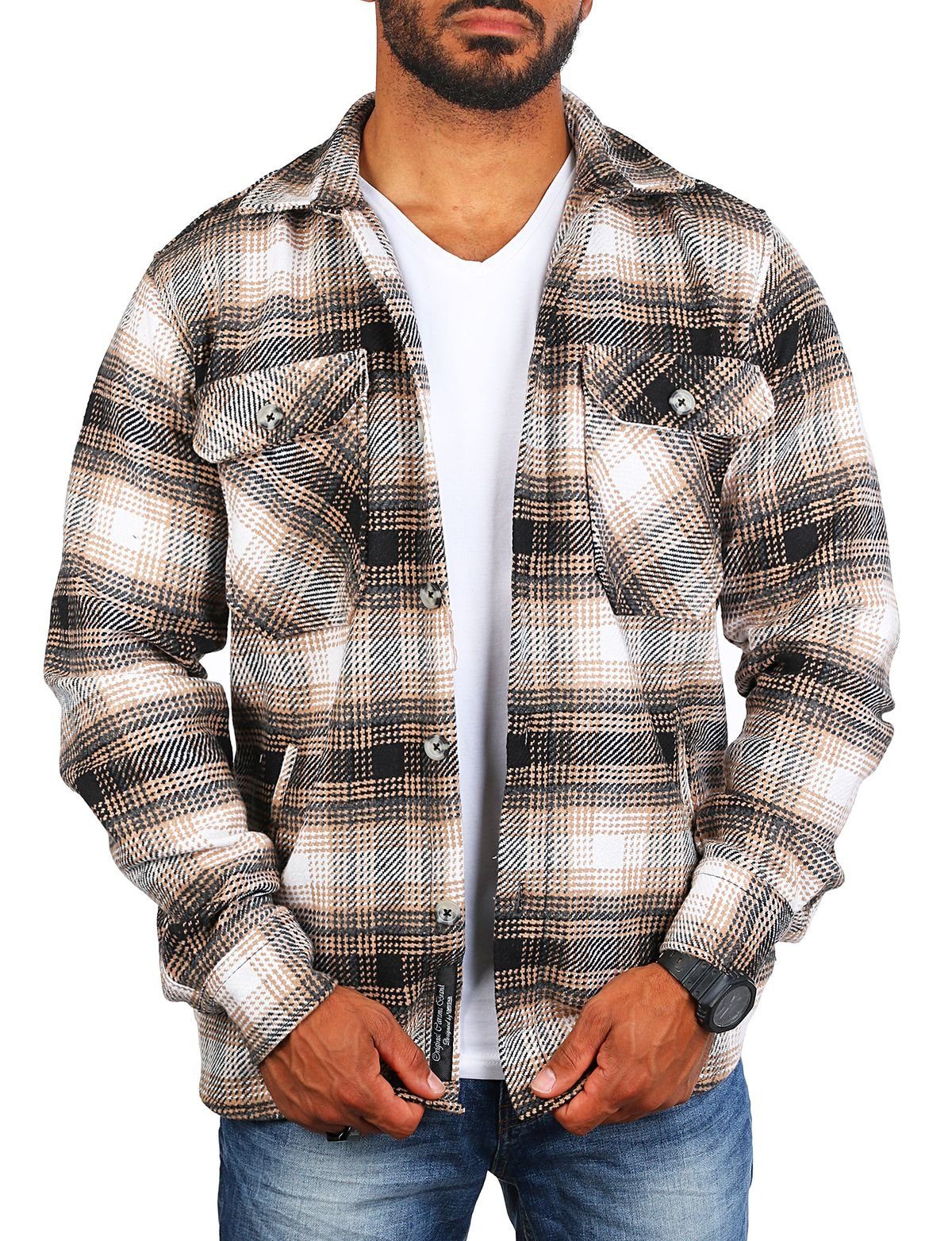 CARISMA Langarmhemd Herren Flanell Holzfäller Karo Hemd Jacke warmer Woll Mix 8535-8536 Regular Langarm Kentkragen Kariert