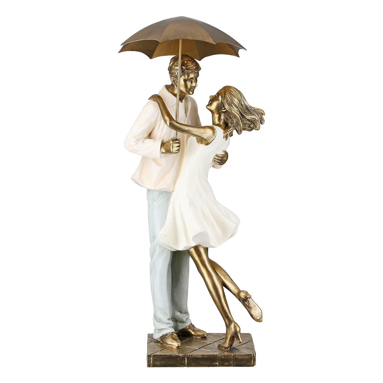 GILDE Skulptur LOVE IN THE RAIN Paar - creme, gold - Poly - Höhe 39cm x Breite 17cm (1x Skulptur, Figur - Wohnaccessoires), moderne Skulptur - Deko - Schlafzimmer - Wohnzimmer