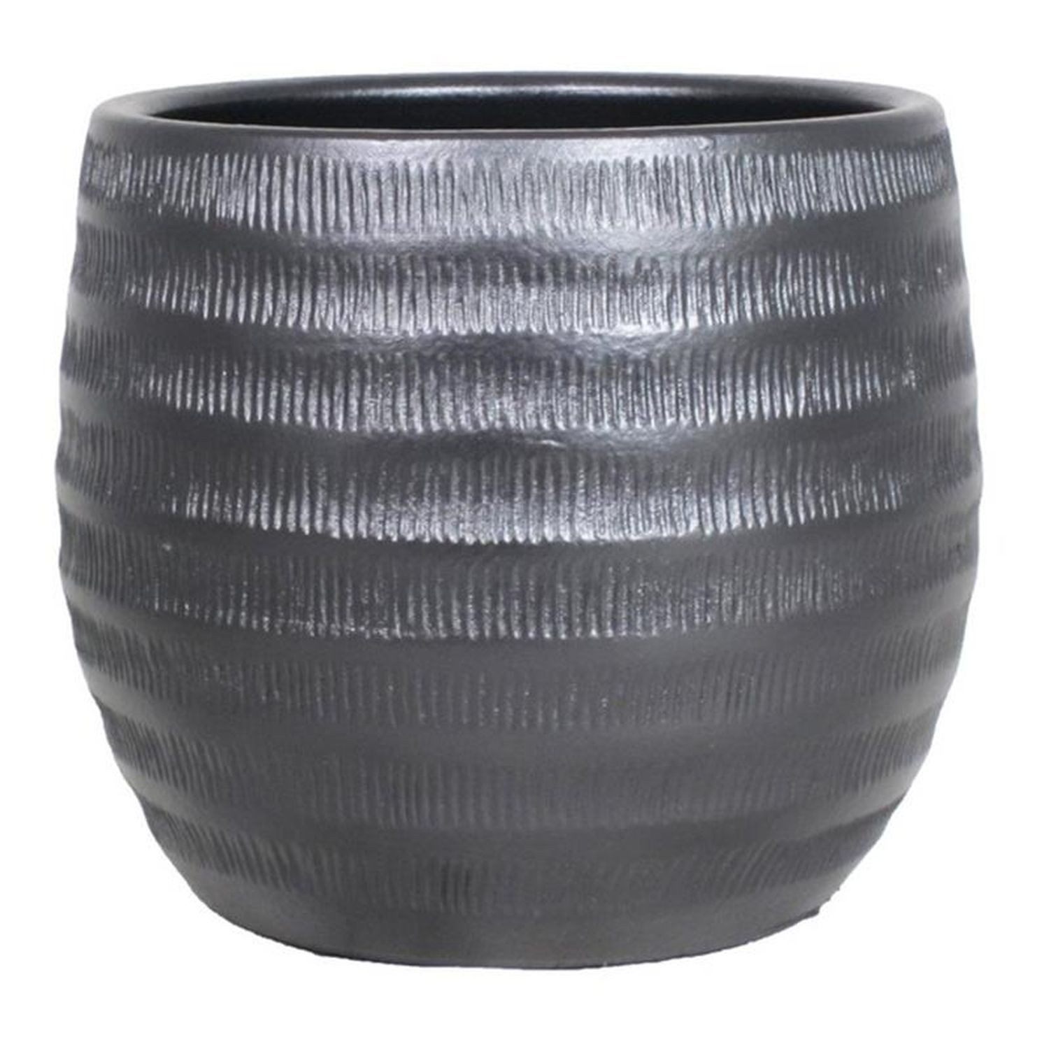 INNA-Glas Blumentopf Keramik Pflanztopf mit Rillen, schwarz-matt, 14 cm, Ø 17 cm