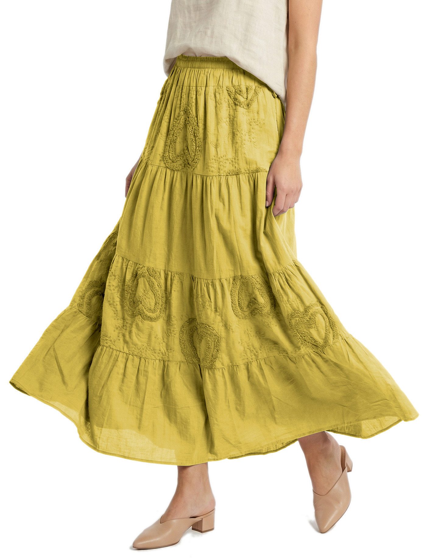dy_mode Maxirock Damen Maxirock Unifarben A-Linien Sommerrock Boho-StyleStufenrock in Unifarbe