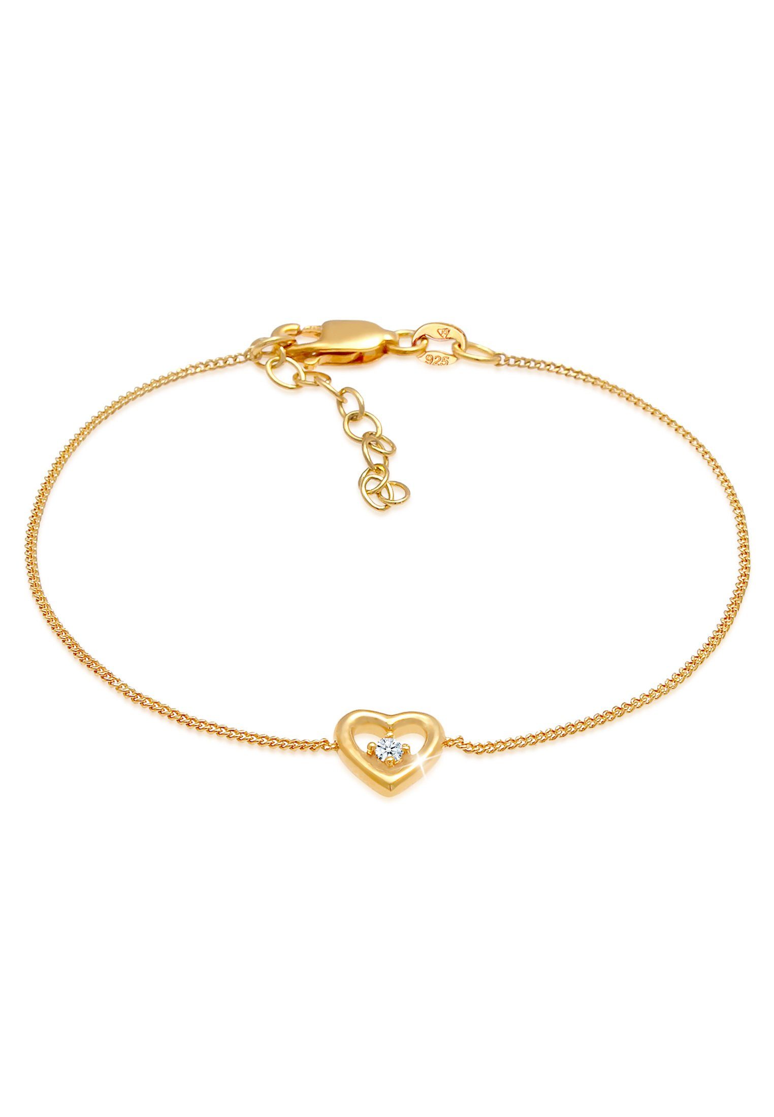 Elli DIAMONDS Armband Herz Liebe Romantik Diamant (0.03 ct) 925 Silber, Herz Gold