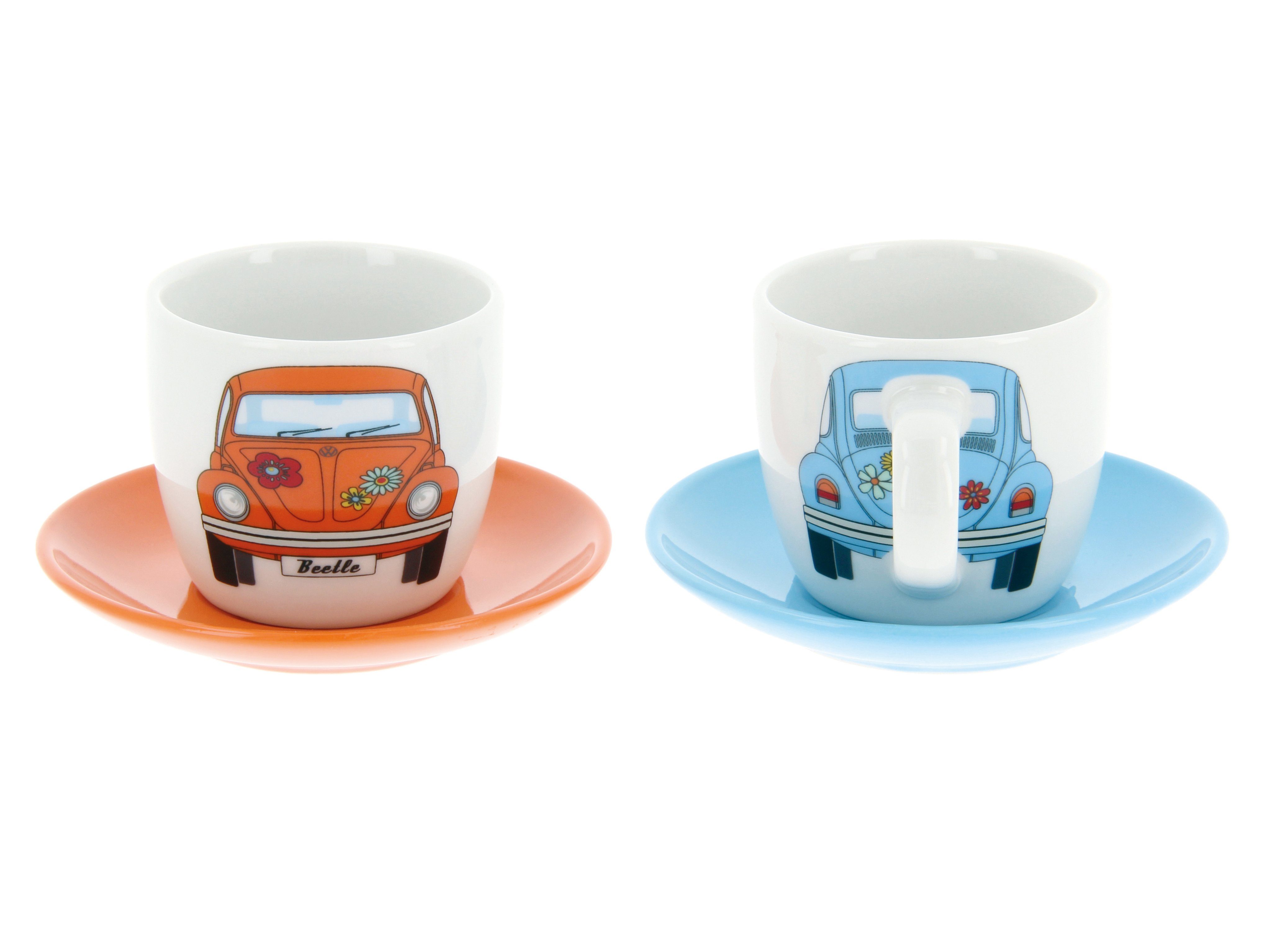 VW Collection by BRISA Espressotasse Volkswagen kleine Kaffeetassen, New Bone China, Espresso Becher im VW Beetle Design, 2er Set, 100ml