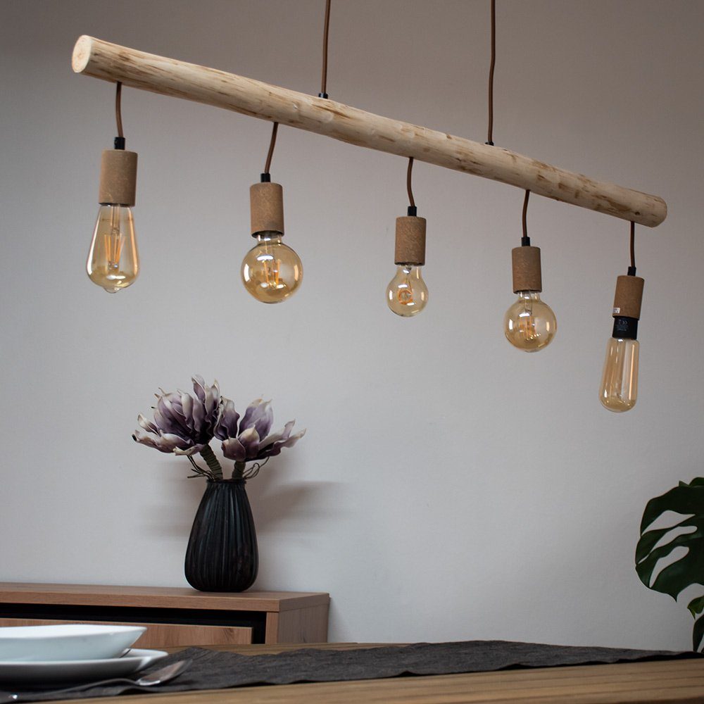 Leuchtmittel Lampe Pendel inklusive, LED Warmweiß, Decken Holz Pendelleuchte, Farbwechsel, Retro Hänge Fernbedienung dimmbar etc-shop