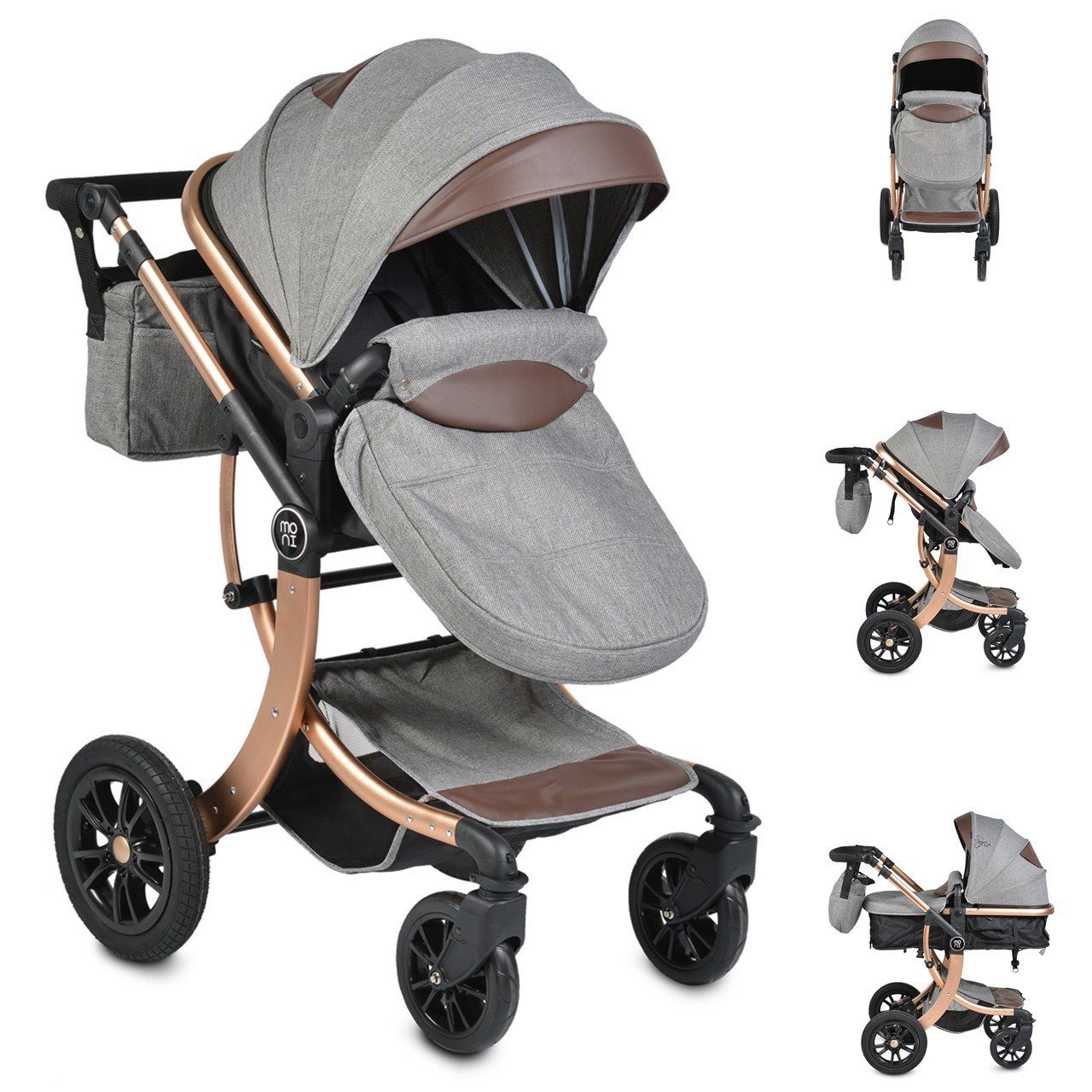 Moni Kombi-Kinderwagen Kombikinderwagen Sofie 2 in 1, Ablagekorb Tasche Fahrtrichtung verstellbar dunkelgrau