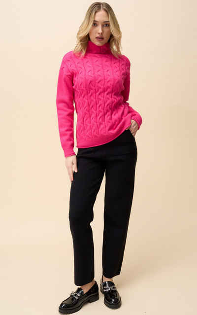 Passioni Strickpullover Stylischer kuscheliger Pullover pink in Zopfmuster