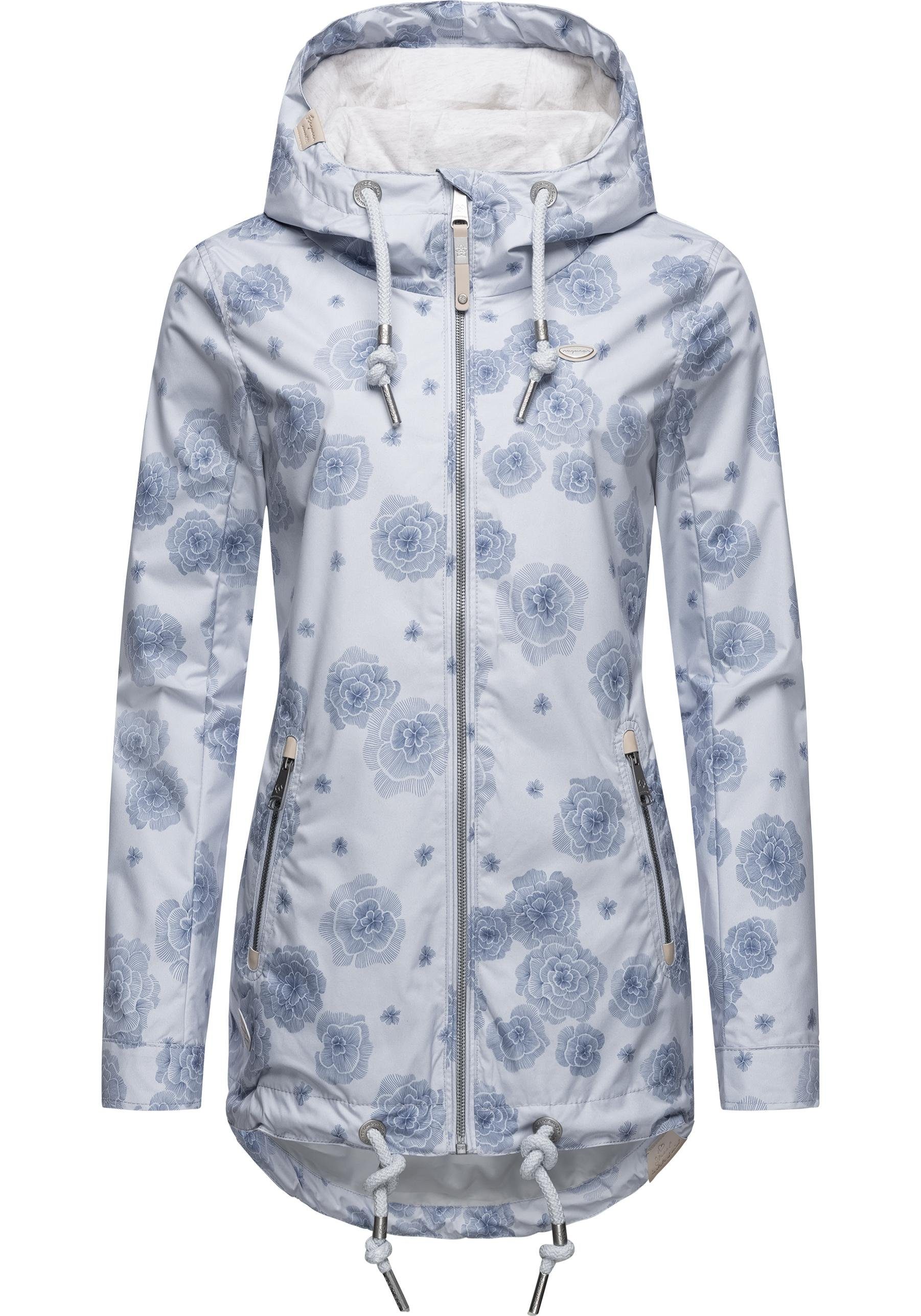 Tolles Angebot!! Ragwear Outdoorjacke Zuzka Flower stylische Übergangsjacke mit hellblau Kapuze großer