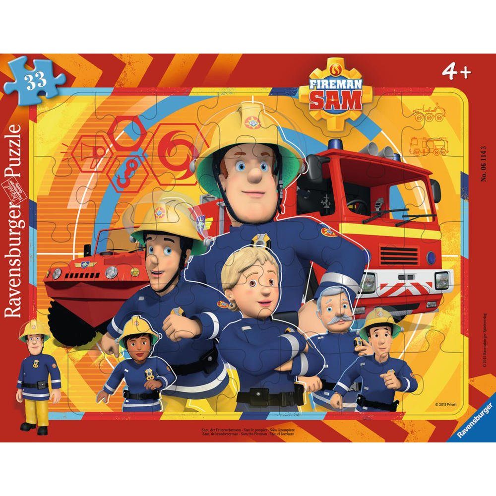 Feuerwehrmann Sam Ravensburger Rahmenpuzzle Sam, Der Feuerwehrmann - Rahmenpuzzle, 33 Puzzleteile