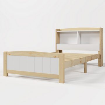 Gotagee Holzbett Doppelbett Massivholz mit Stauraum Bettgestell Kinder/Jugendbett, Kiefer