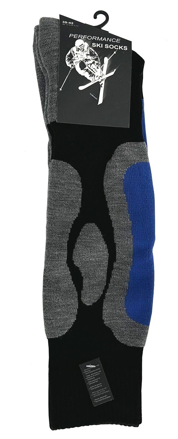 (2-Paar) schwarz/blau mit Cotton Spezial-Polsterungen Prime® Skistrümpfe Skisocken