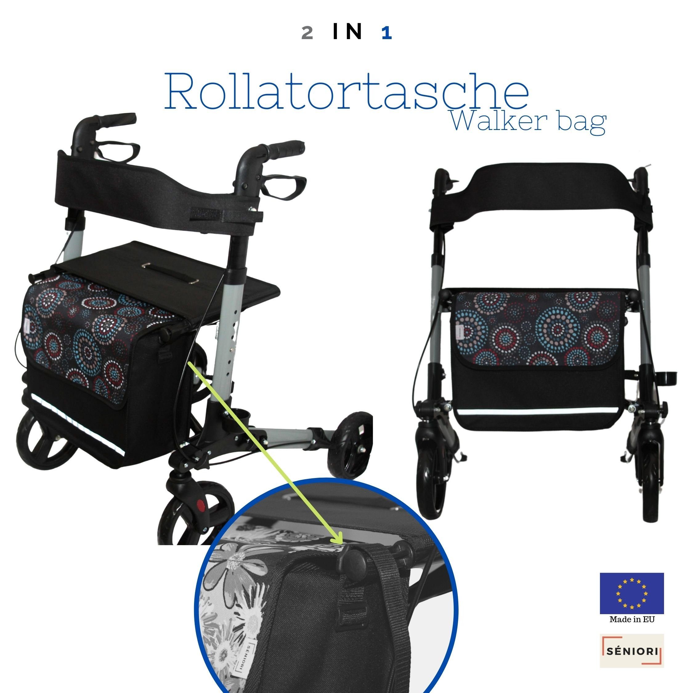 Seniori Aufbewahrungstasche SENIORI Rollator / Rollstuhl Tasche Rollatortasche Rollstuhltasche, 1F. Kreise - Flex – Bild 3 von 5