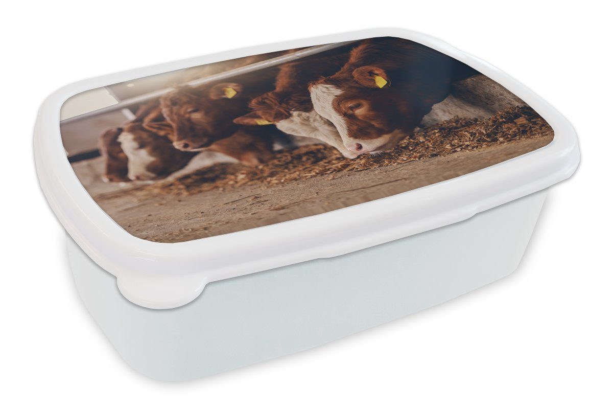 MuchoWow Lunchbox Kuh - Futter - Heu, Kunststoff, (2-tlg), Brotbox für Kinder und Erwachsene, Brotdose, für Jungs und Mädchen weiß