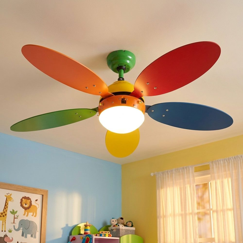 GLOBO LIGHTING Deckenventilator, Deckenventilator Deckenlampe Zugschalter 3 Stufen bunt Kinderzimmer