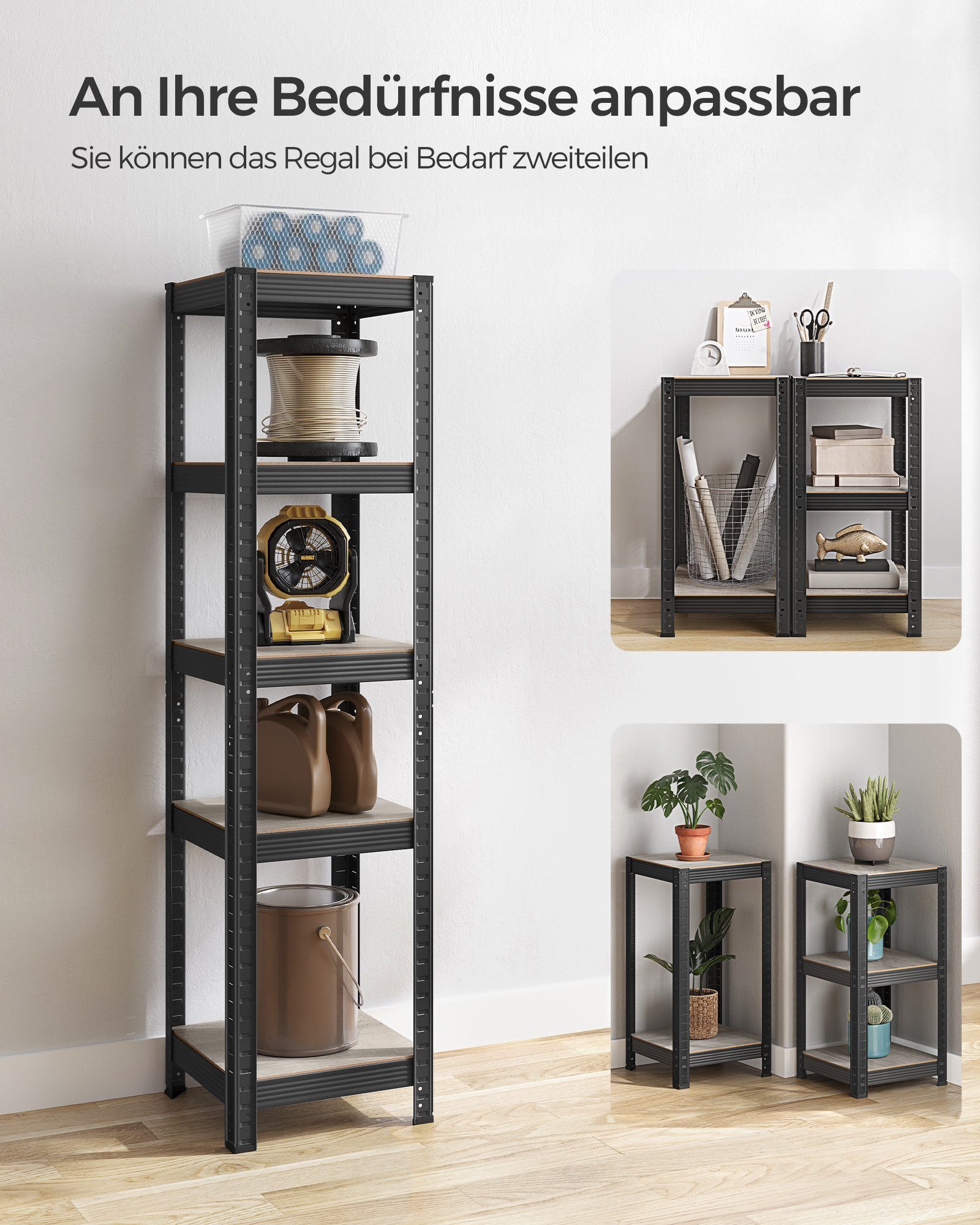 SONGMICS Standregal Küchenregal, 1-tlg., Lagerregal, 5 Ablagen, verstellbar, 37 x 37 x 150 cm