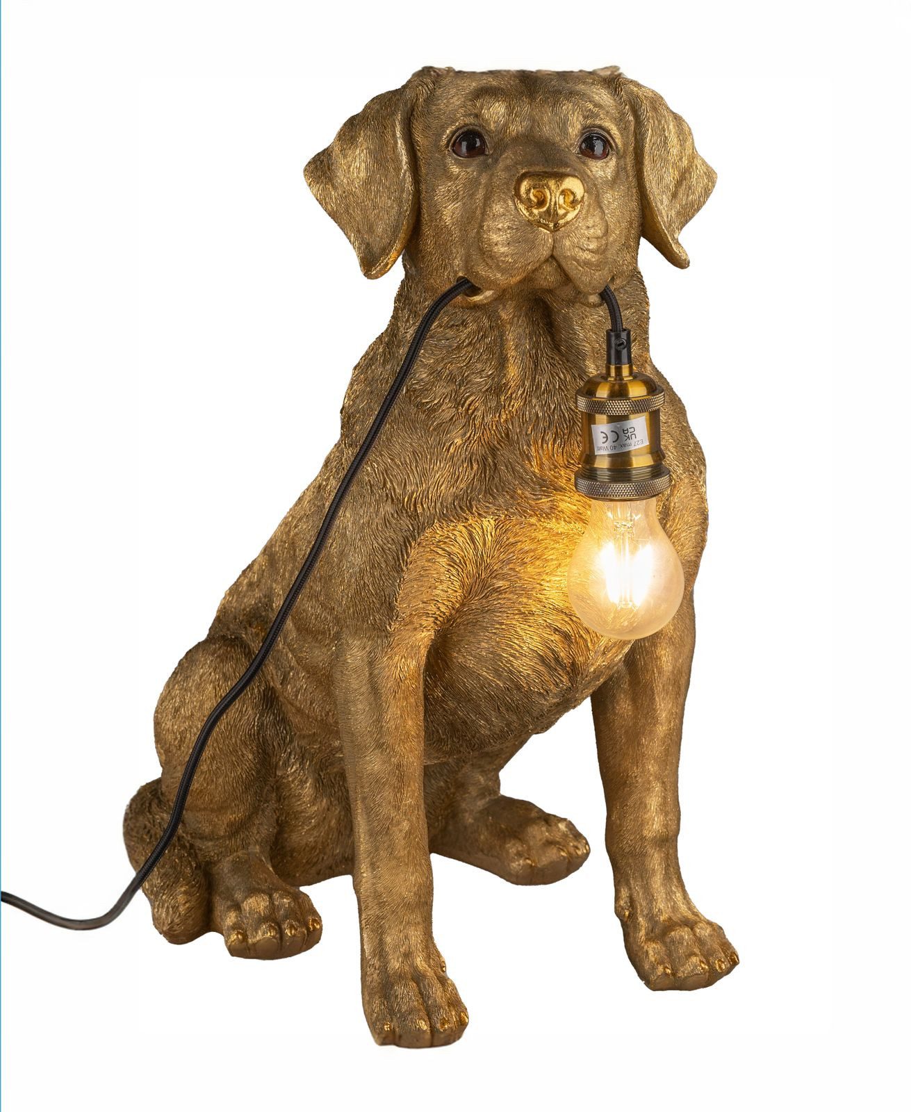Kremers Schatzkiste Stehlampe XXL Labrador Hund 52 cm Antik-Gold Stimmungslampe Deko Figur