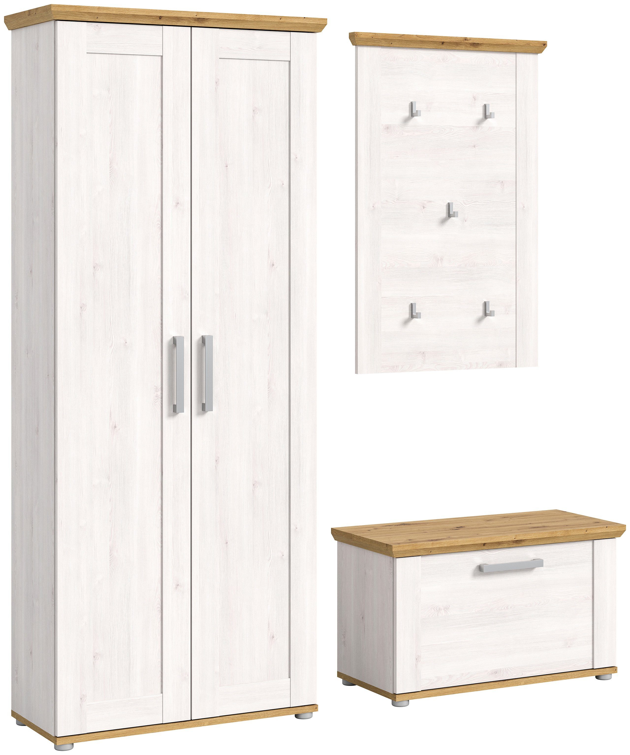 Newroom Garderoben-Set Sibiu Lärche 171 cm, Garderoben-Set Sibiu Lärche Flurmöbel Garderobenschrank Landhaus ...