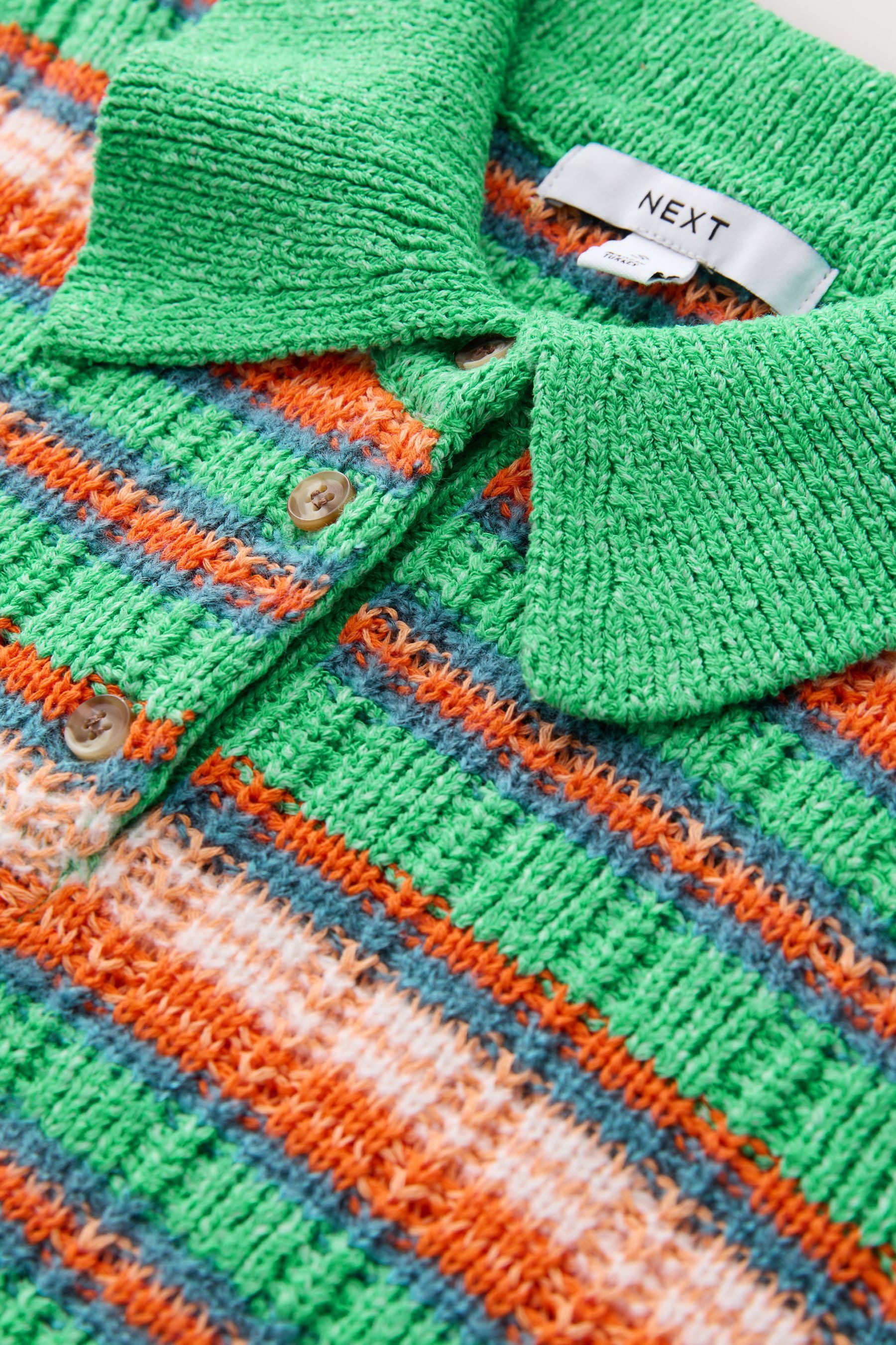 Next Polokragenpullover Kurzärmeliges Strick-Poloshirt mit Streifen günstig online kaufen