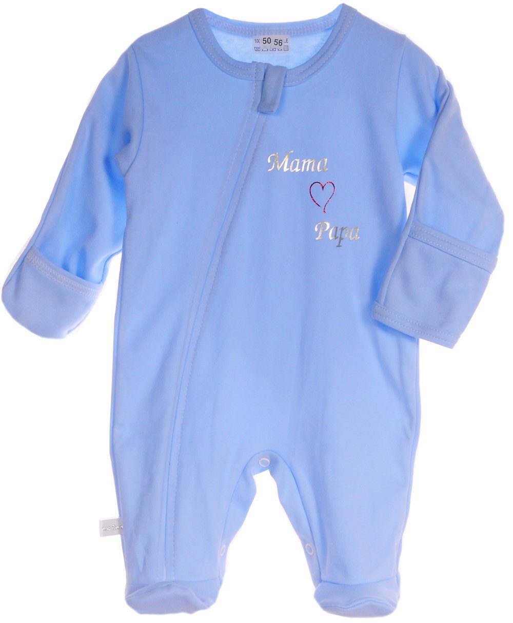 La Bortini Ползунки Baby Schlafanzug mit Kratzschutz und Reißverschluss in hellblau (Einteiler) aus reiner Baumwolle, 44 50 56 62 68 74 80 für Neugeborene