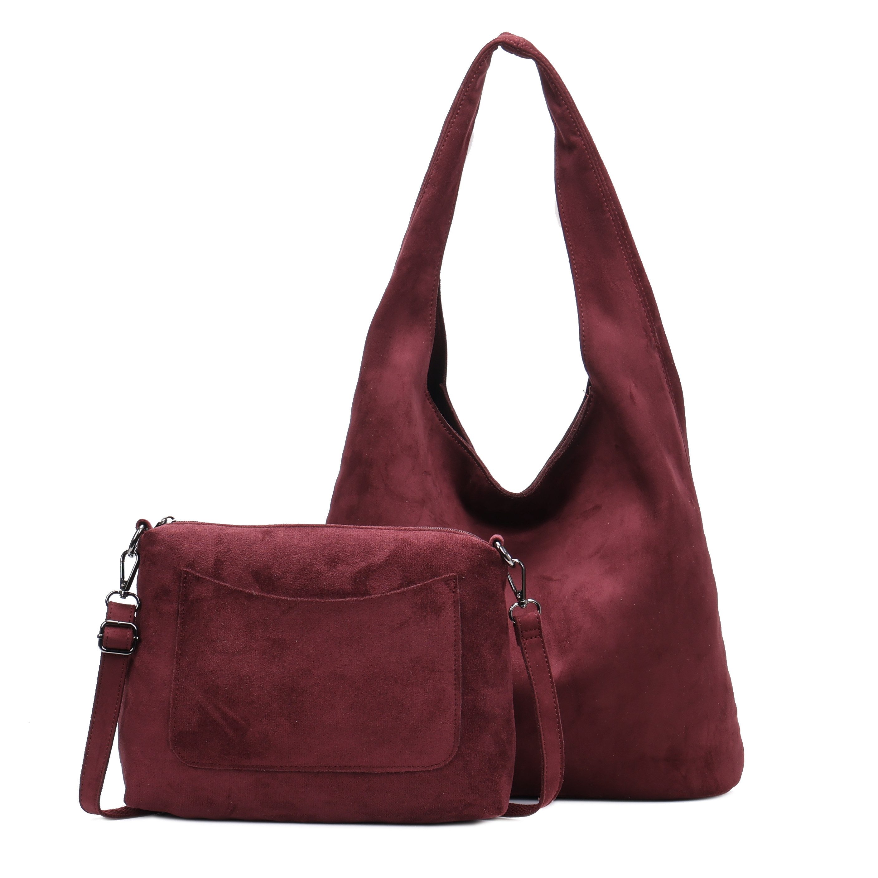 MIRROSI Shopper Damen Hobo Bag 2-in-1 in Wildleder-Optik aus Polyester (mit kleiner Umhängetasche, groß & lässig, ca. 37 x 15 x 32 cm), Neue Kollektion Herbst/Winter 2026