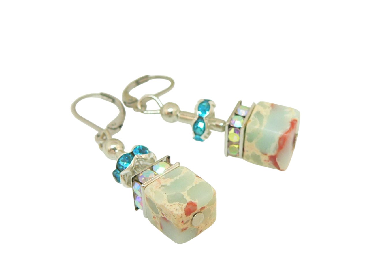 traumschmuck Paar Ohrhänger 216p-o Ohrhänger Würfel Sediment Jaspis mehrfarbig terracotta Strass (Geschenk, Muttertag, Weihnachten, Geburtstag, Valentinstag, inkl Schmuckbox), Made in Germany