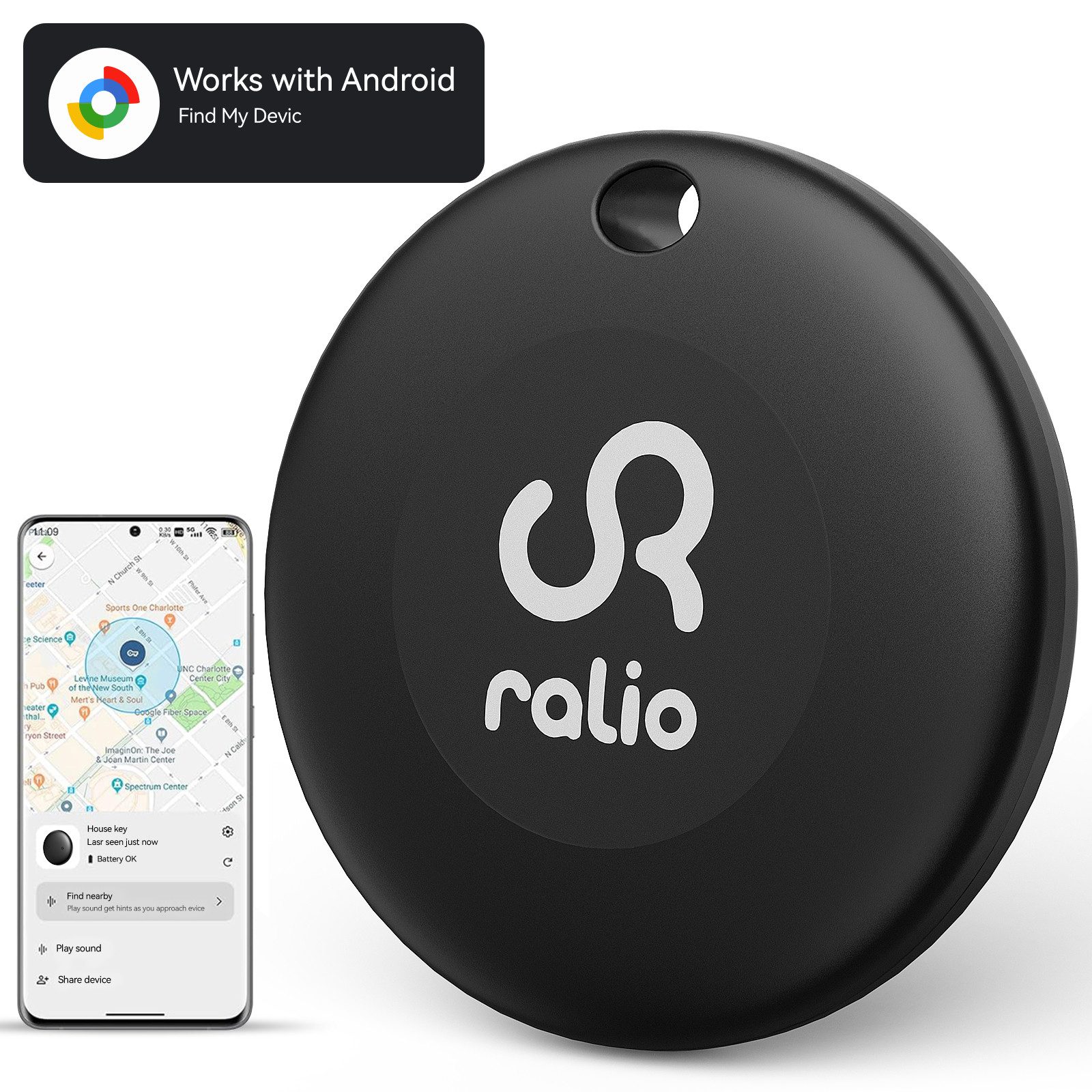 Ralio Bluetooth Tracker Android, kompatibel mit Google „Mein Gerät finden“ GPS-Tracker (Smart Tag ohne Abo, für Schlüssel, Geldbörse, Tasche, Rucksack,Fahrrad)