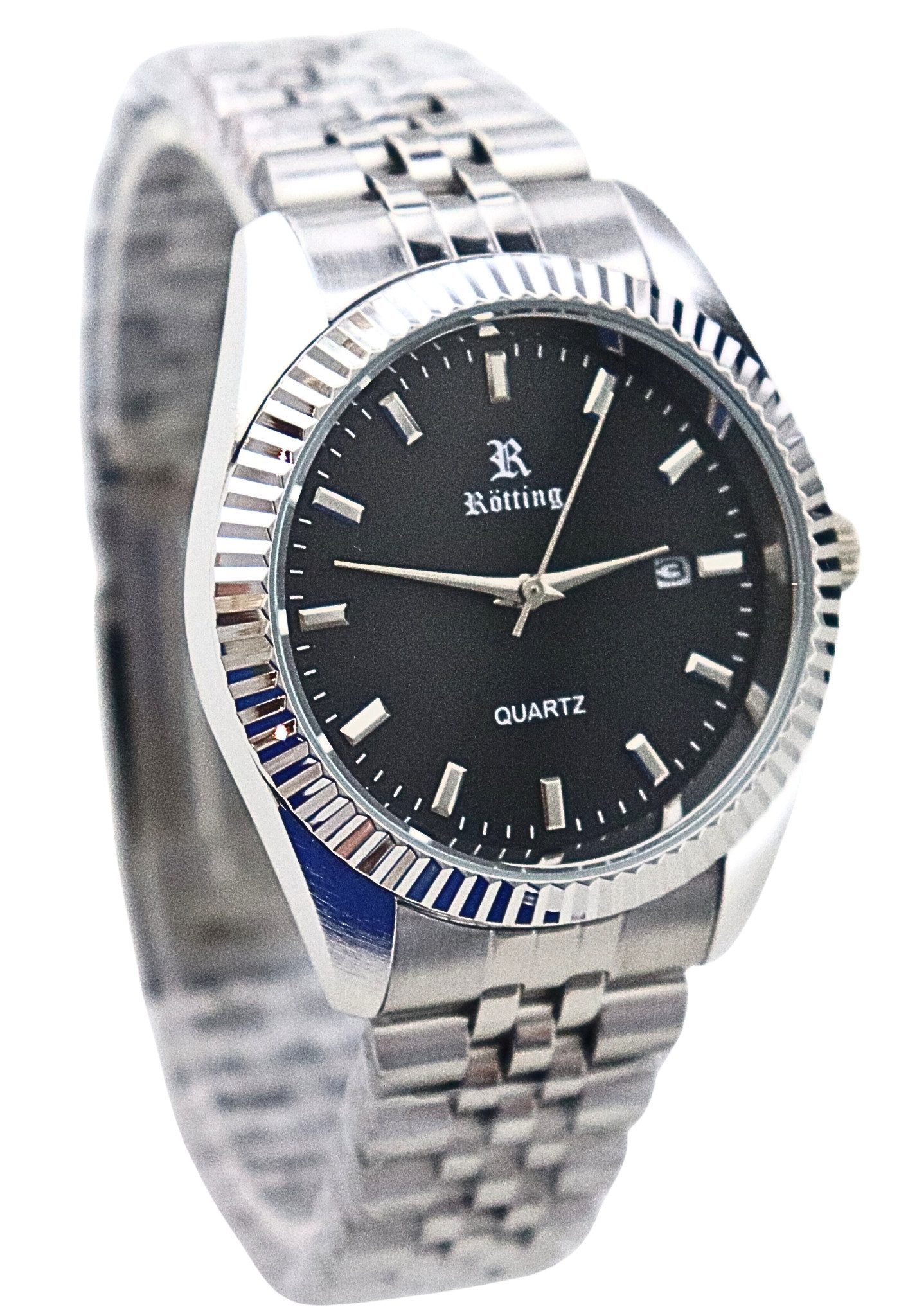 Rötting Design Quarzuhr Herrenuhr Quarz silberfarbene Lünette schwarzes Zif günstig online kaufen