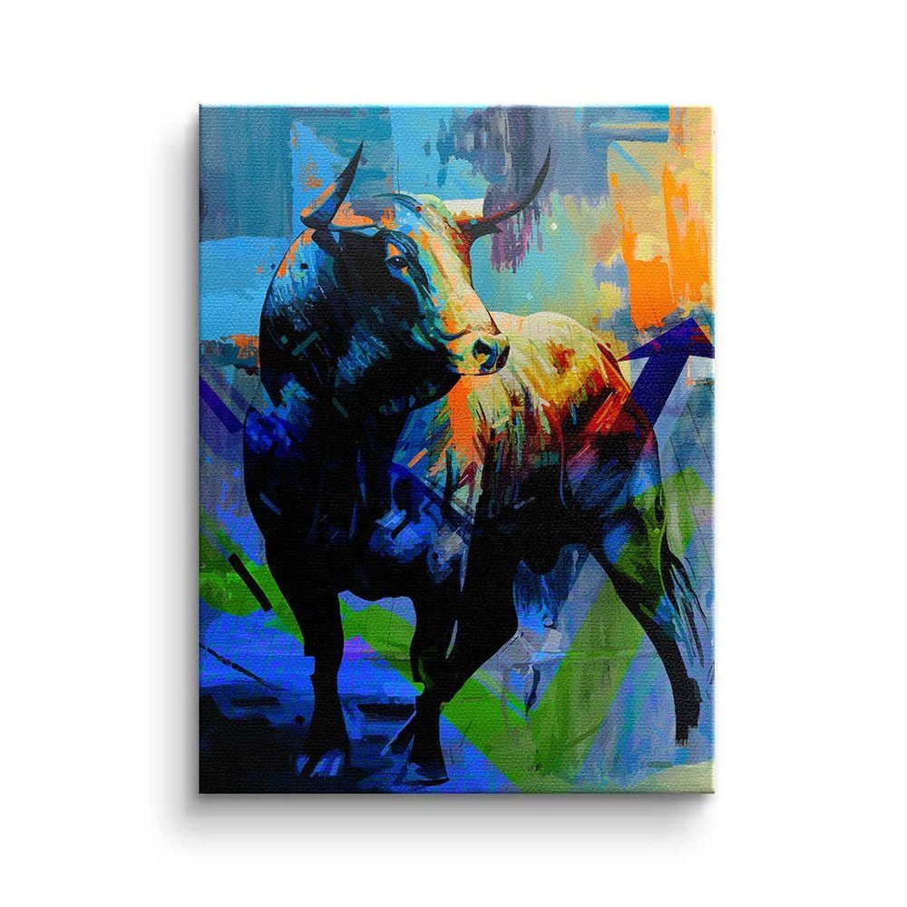 DOTCOMCANVAS® Leinwandbild, Trading Leinwandbild Premium Colorful - - Motivation Rahmen Bull - schwarzer