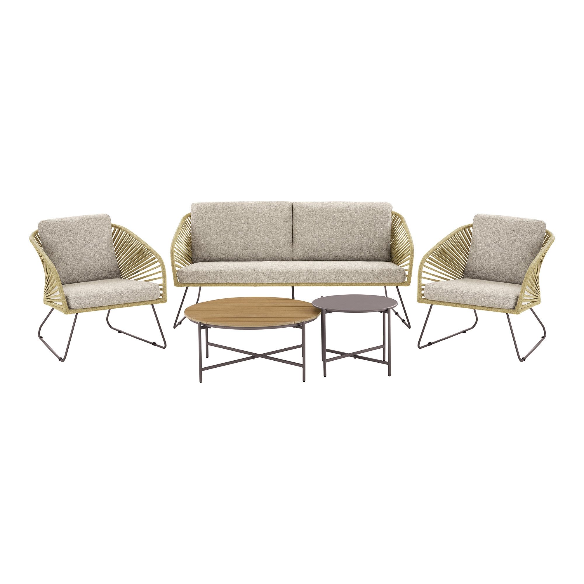 Gartentrends Gartenlounge-Set Novella, (5-teilig), (5-teilig) Sandfarbig-beige, 2-Sitzer, 2x Sessel, 2 Couchtische