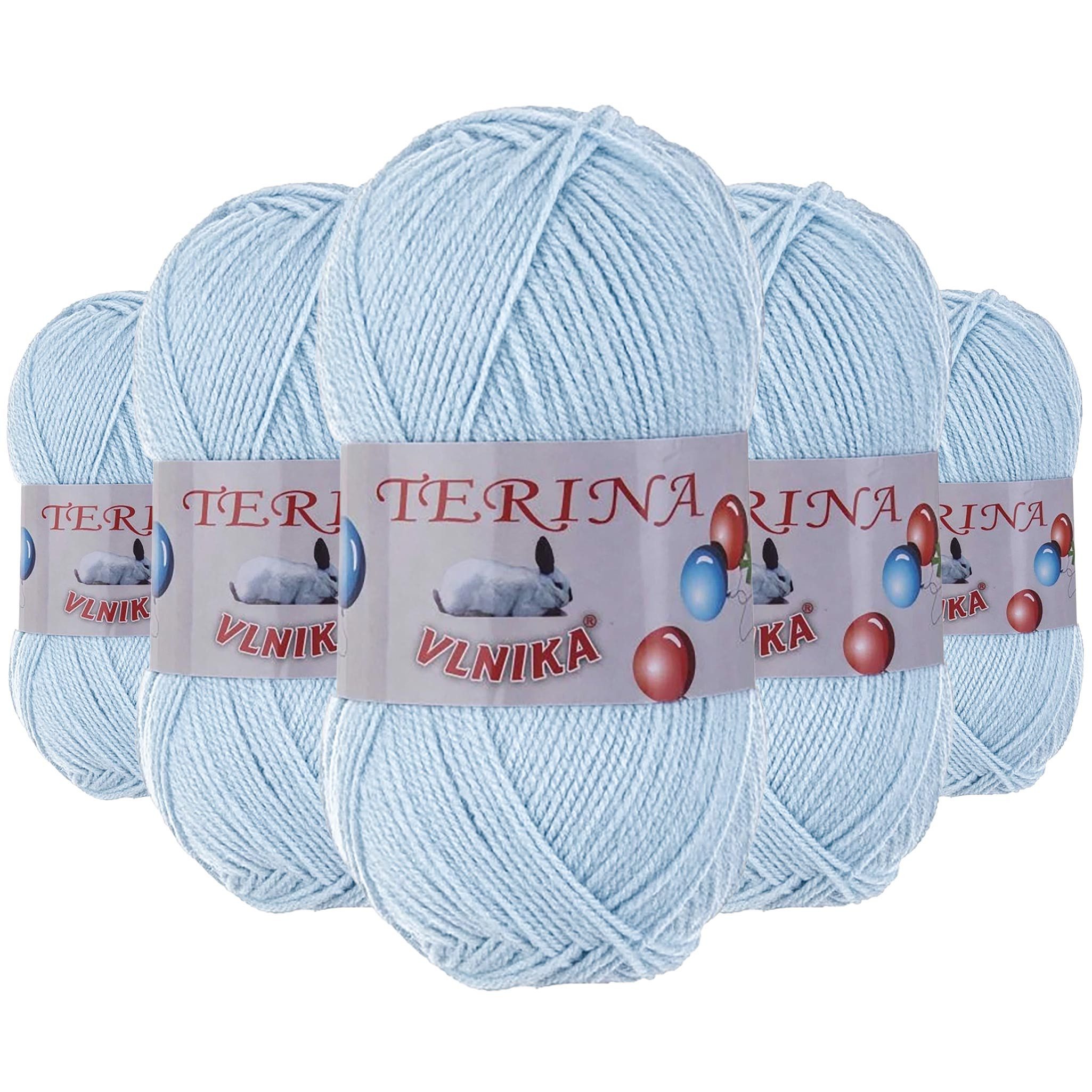 Kartopu 5 x 100g Terina Acrylgarn Klassikgarn Strickgarn Häkeln Schulgarn Häkelwolle, 300 m (Sparpaket mit 5 Knäulen, 5-St), hellblau