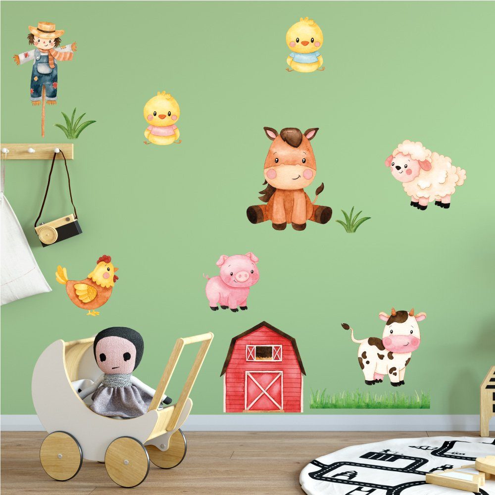 Sunnywall Wandtattoo Bauernhof - Wandtattoo Kinderzimmer Baby Wandaufkleber (6 St), konturgeschnitten