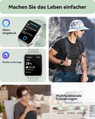 Woneligo Fur Damen Anrufe tätigen und empfangen Mit 100+ Sportmodi Smartwatch (1,8 Zoll, Andriod iOS), mit Alexa integriertem Herzfrequenzmesser/Schlaf/SpO2 IP68 wasserdicht