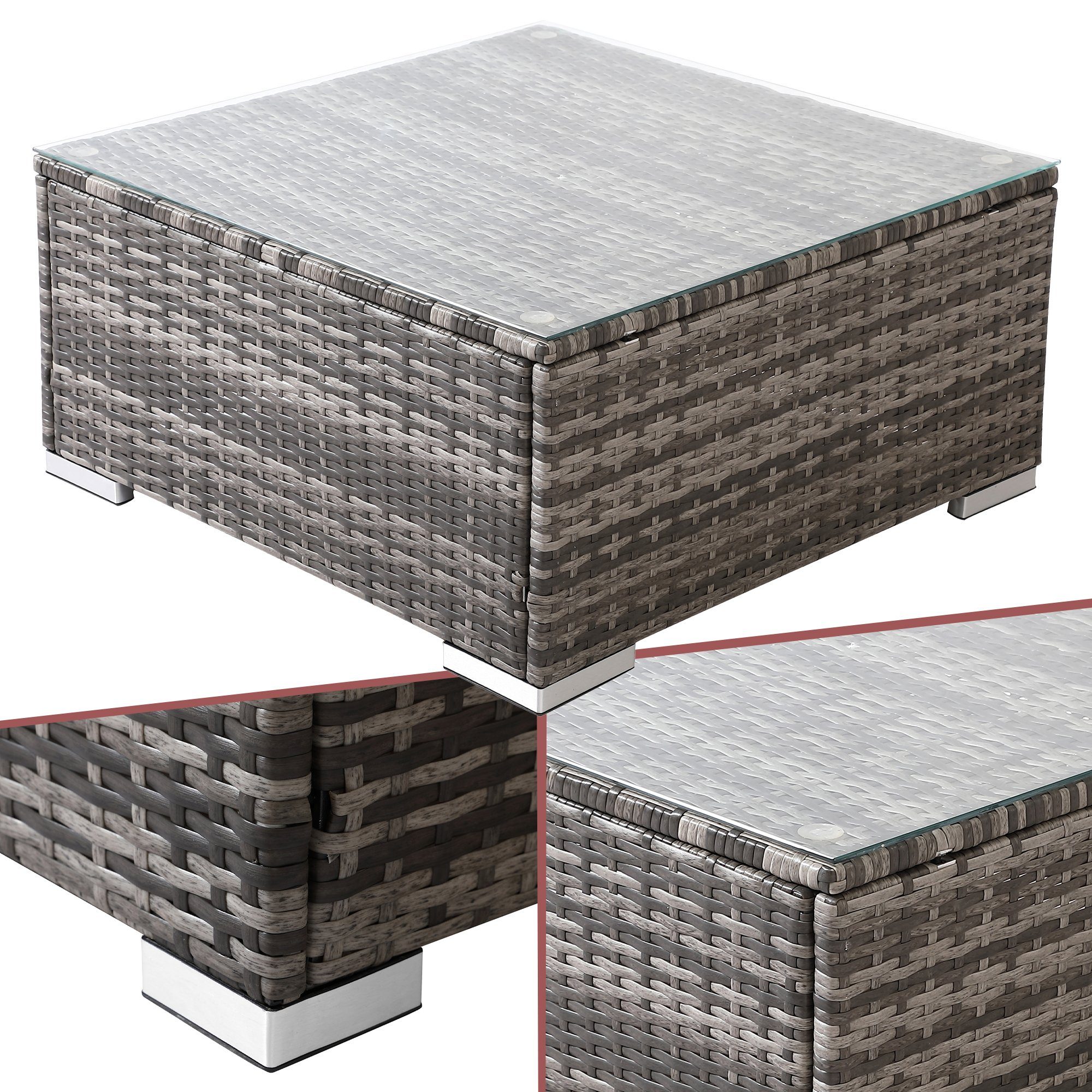 Arebos Gartentisch Polyrattan Glastisch Kaffeetisch Beistelltisch günstig online kaufen