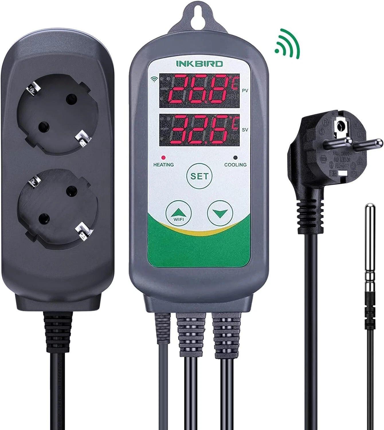 INKBIRD Steckdosen-Thermostat 2,4 GHz WLAN Temperaturregler, Heiz- und Kühlthermostat mit Steckdose, max. 2200 W, Komfortable App-Steuerung & flexible Nutzung