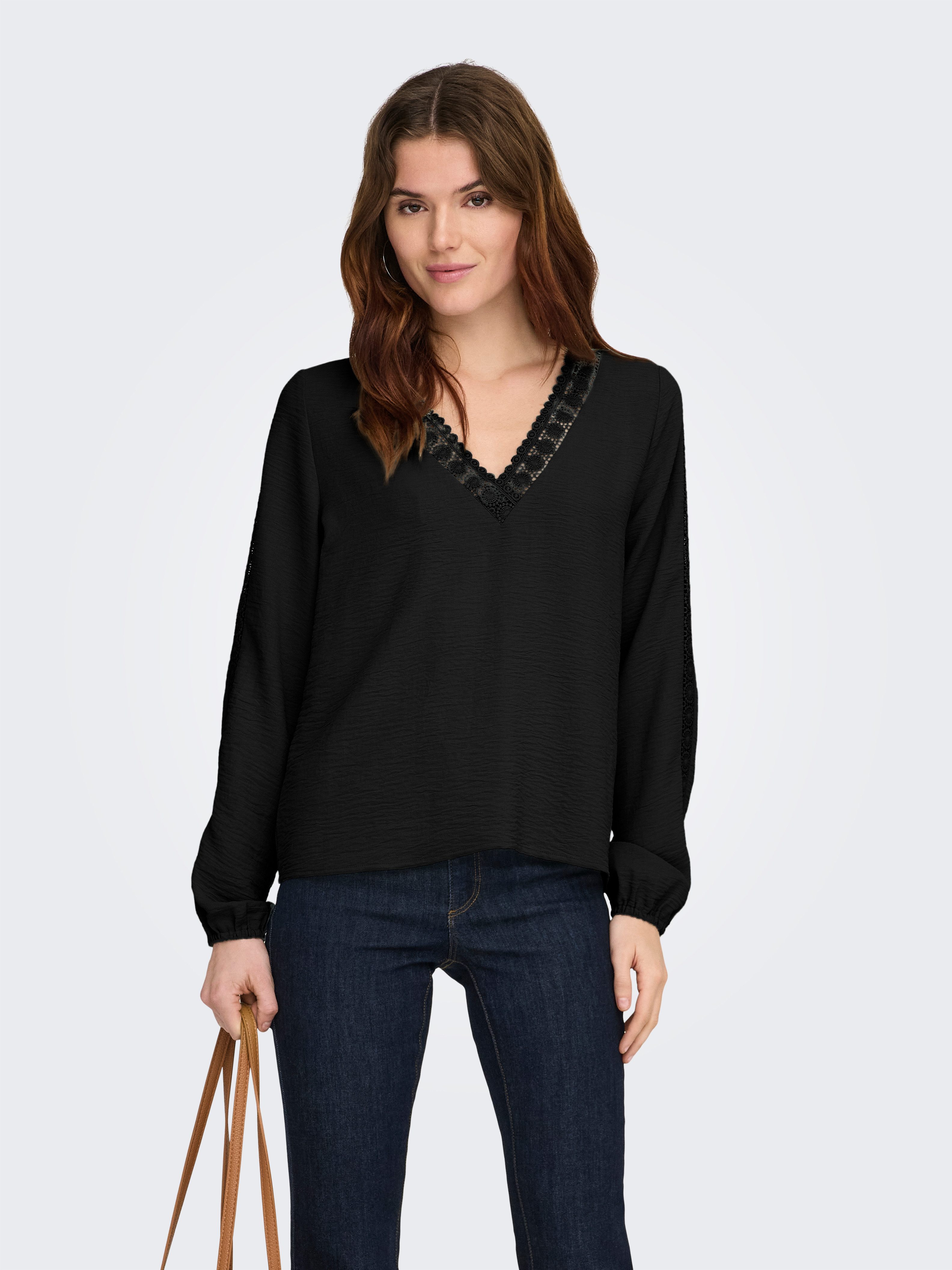 ONLY Langarmbluse ONLGREGOR METTE LS LACE TOP WVN Kunstfaser, regular fit, günstig online kaufen