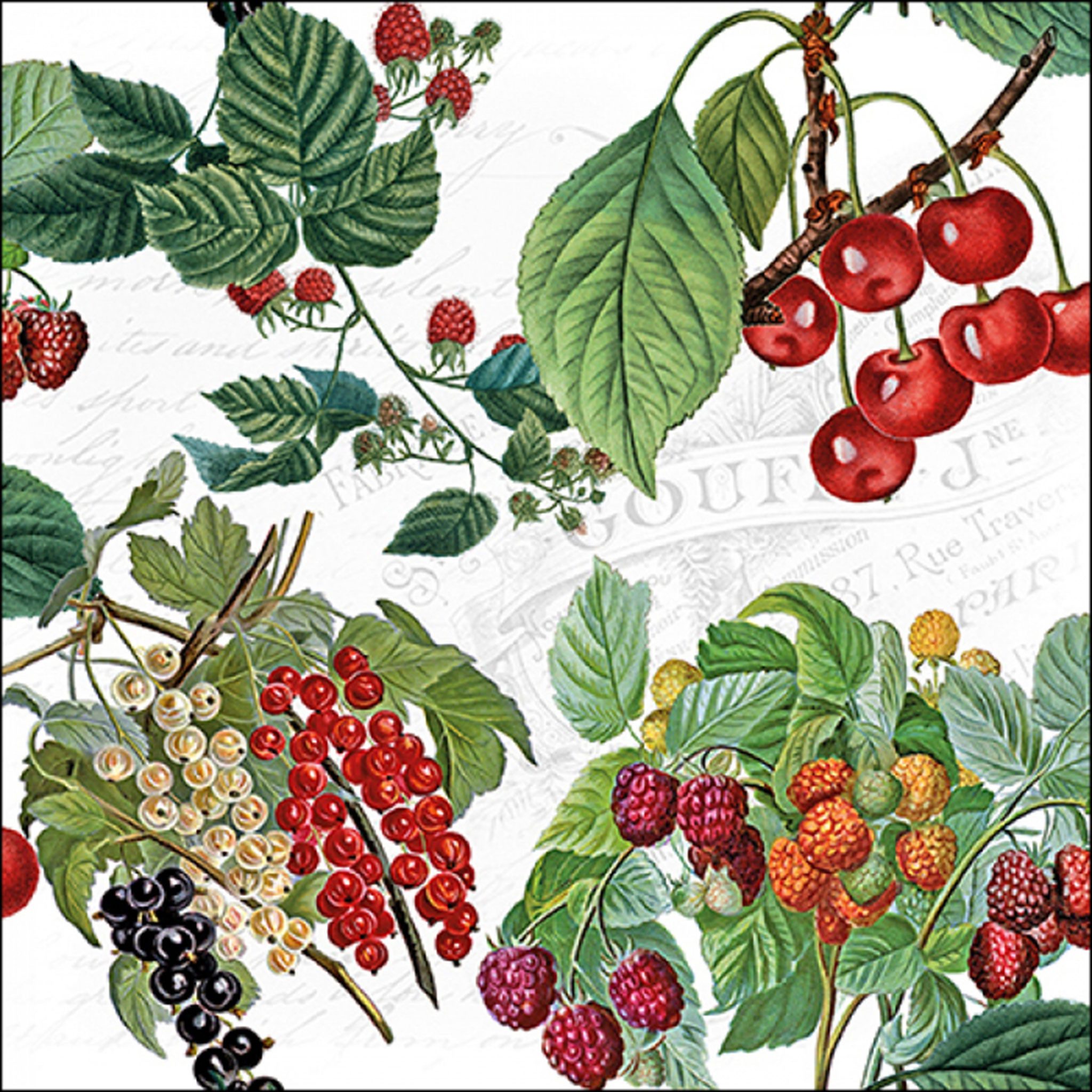 Ambiente Luxury Paper Products Papierserviette, Servietten Papier 33x33cm 3-lag. mit Beeren & Kirschen Motiv 20 Stück
