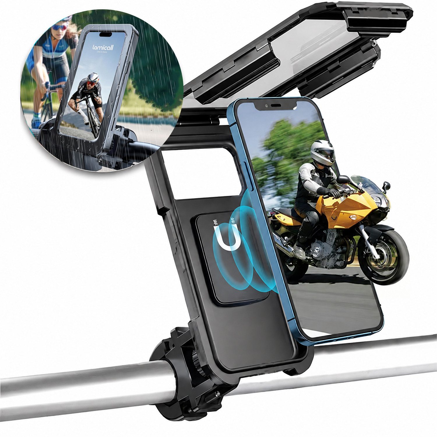 BOOD Handy-Halterung Voll wasserdichter magnetischer Handyhalter,360° drehbar,Fahrradlenker, (bis 6.7 Zoll, Packung, 1-tlg., Montage erforderlich)
