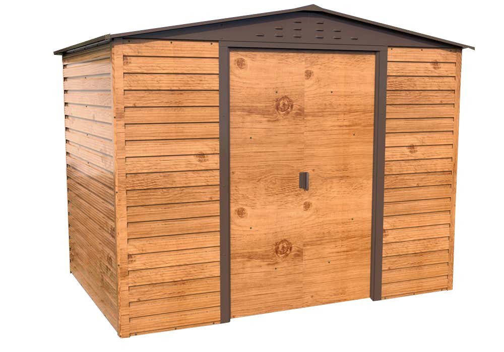 DURAMAX Gerätehaus DURAMAX Metall-Alpine 2,4x1,8m Holzoptik, BxT: 261,7x183 cm, in Braun mit 0,31mm Wandstärke