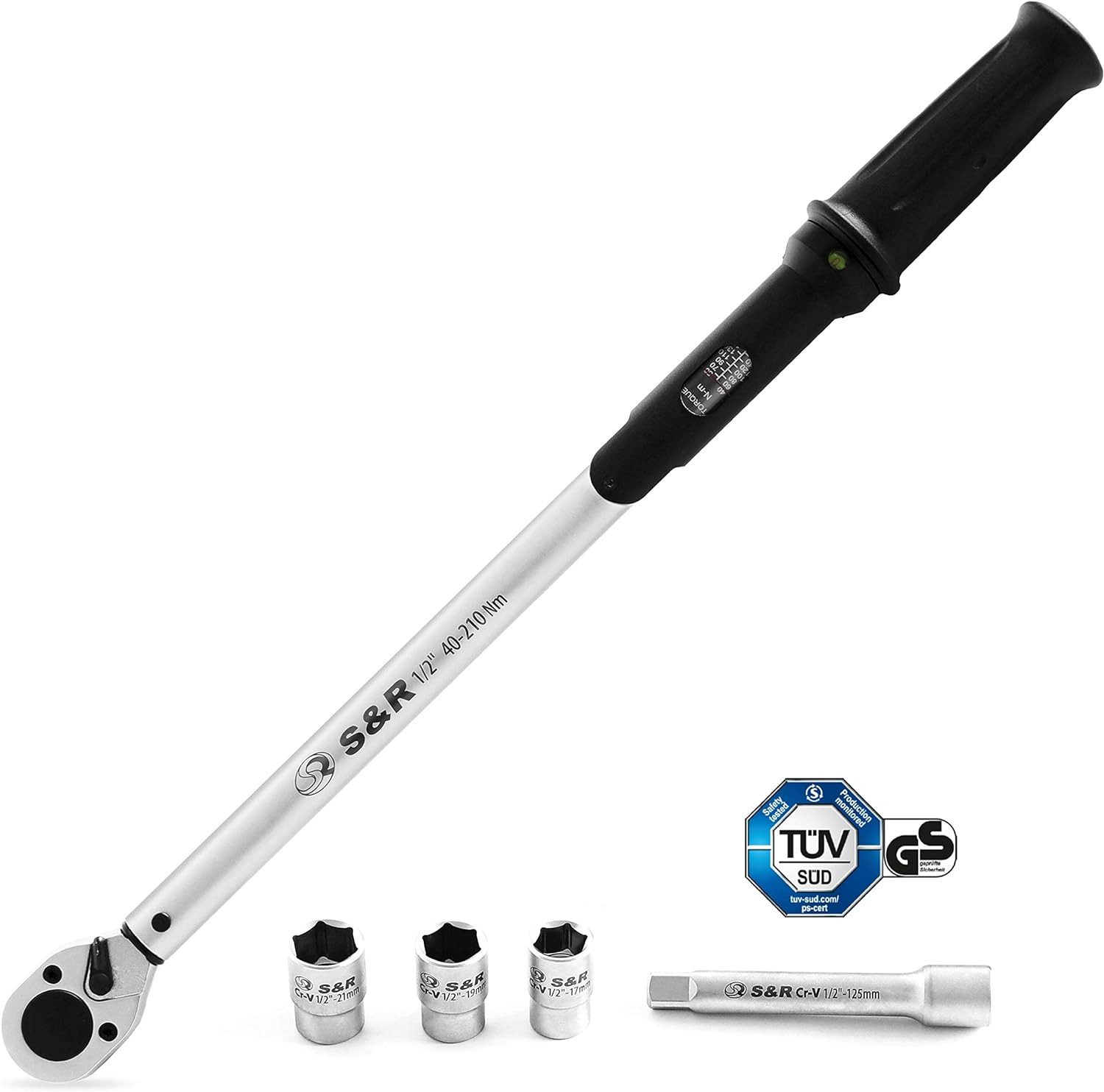 Drehmomentschlüssel Set 1/2" 560 mm 40-210 Nm, bruchfest aus Chrom-Vanadium-Stahl mattiert