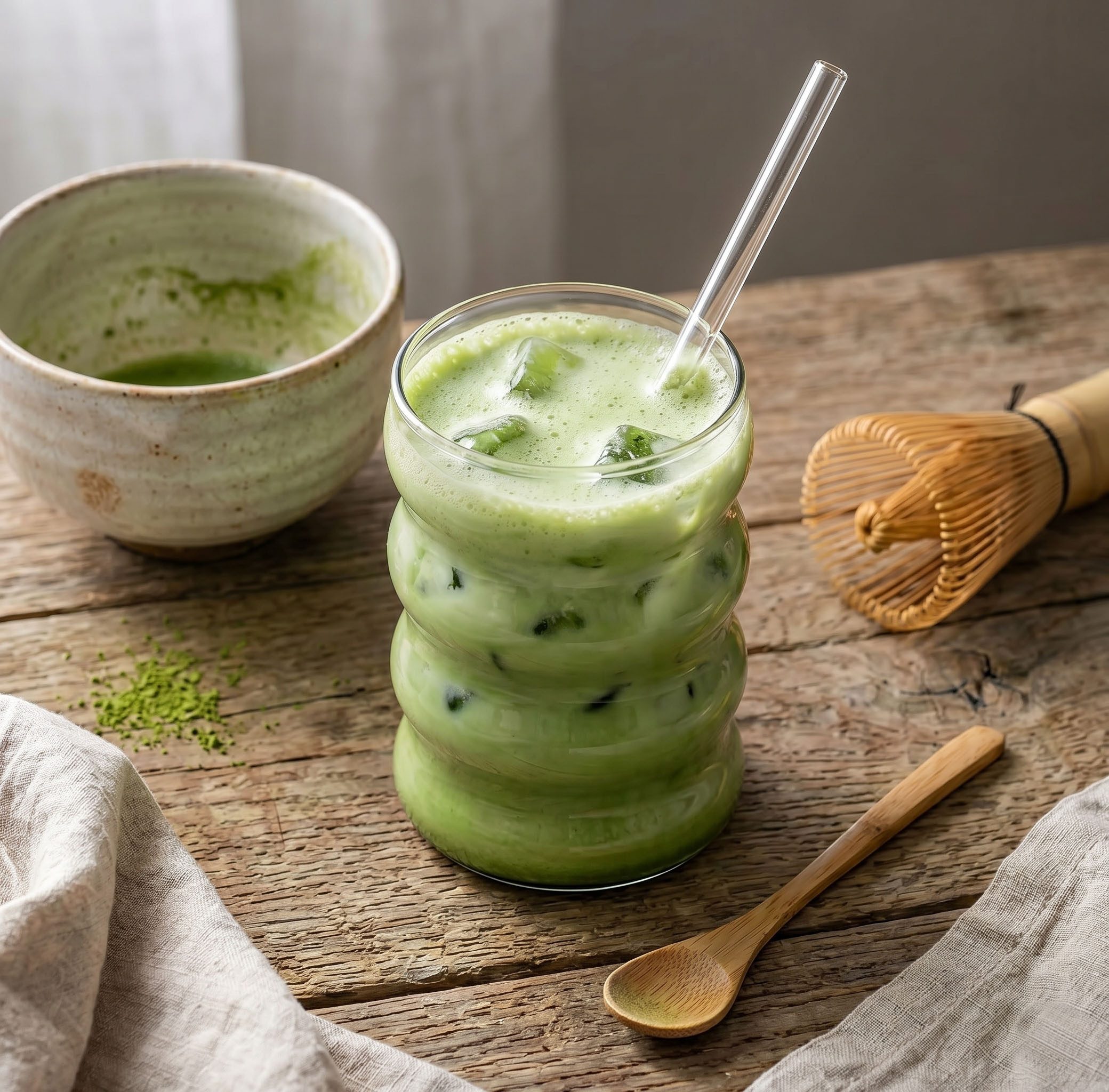 glanzerie Gläser-Set 4er Set Iced Matcha Latte Trinkgläser 350ml Wellenform Wassergläser, für Latte Macchiato, Cappuccino, Eiskaffee, Smoothies, Cocktails – Bild 4 von 4