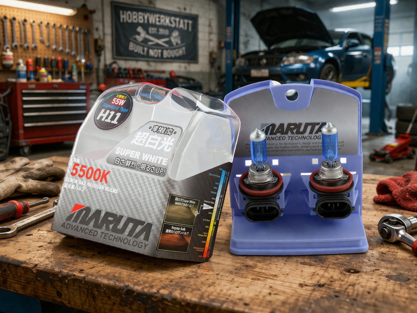MARUTA KFZ-Ersatzleuchte Super White, PGJ19-2, Tageslichtweiß, H11 55W 5500K Xenon-Effekt Halogenlampe, Nebelscheinwerfer