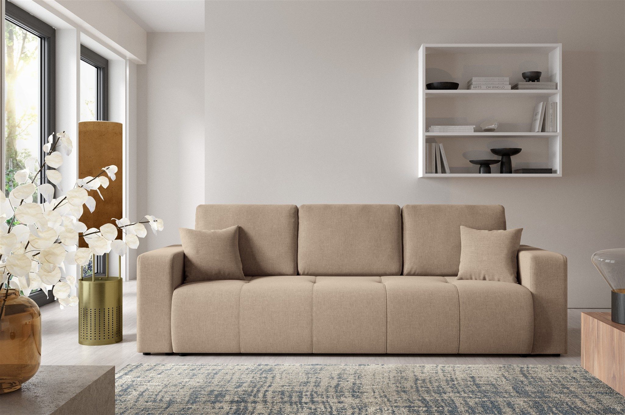 Fun Möbel 3-Sitzer Sofa mit Schlaffunktion FUN ERON in Stoff Wind, inkl. Bettkasten, inkl. 2 x Rücken- und 2 x Zierkissen