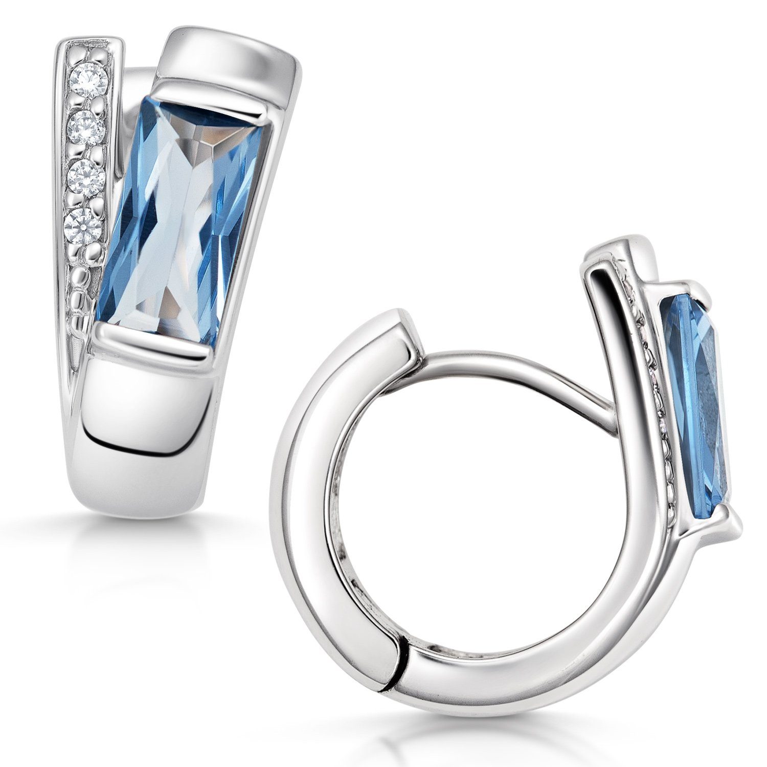 Materia Paar Creolen Damen Zirkonia Creolen Blau Weiß Klappverschluss SO-348, 925 Sterling Silber, rhodiniert