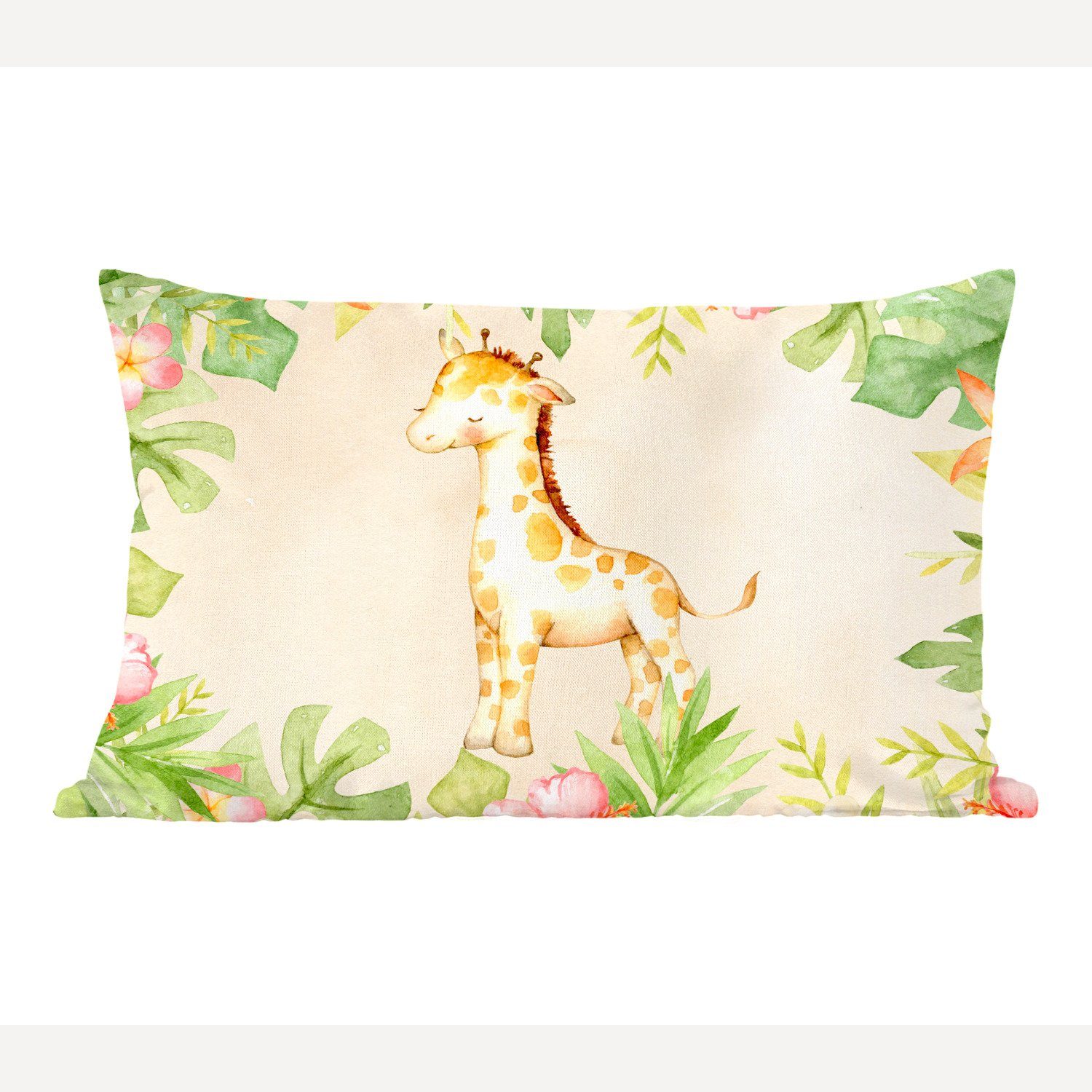 - MuchoWow Wohzimmer Blumen Dekokissen Aquarellfarbe mit Zierkissen, Dekokissen Dschungel, Giraffe - Schlafzimmer Dekoration, - Füllung,