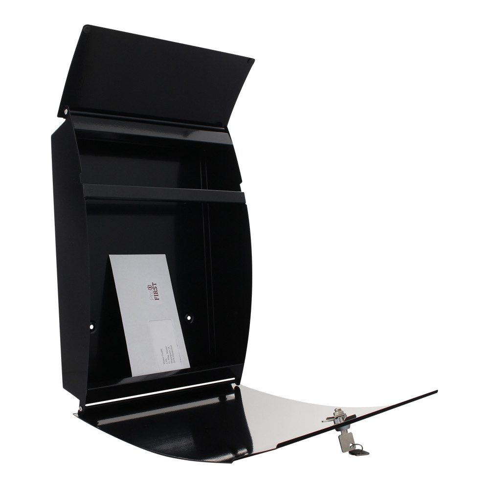 Profirst Wandbriefkasten Profirst Mail PM 130 Briefkasten (Schwarz, Stahl)