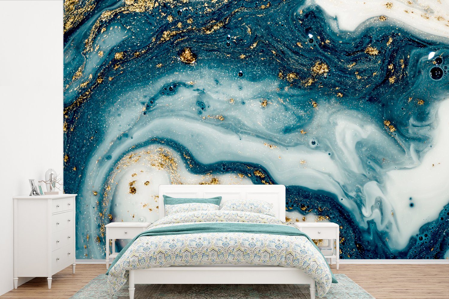 Schlafzimmer, (6 Glitter Gold, Fototapete Vinyl St), Farbe Matt, Wallpaper Kinderzimmer, Wohnzimmer, für Marmor MuchoWow - Tapete bedruckt, - -