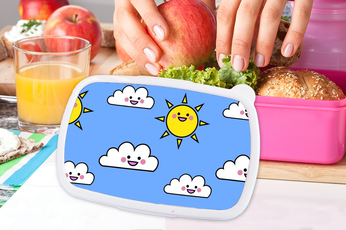 Kunststoff (2-tlg), - Brotbox Kunststoff, für Erwachsene, Kinder, - Kawaii Lunchbox Sonne Muster Kinder, Mädchen, Brotdose MuchoWow Snackbox, rosa -
