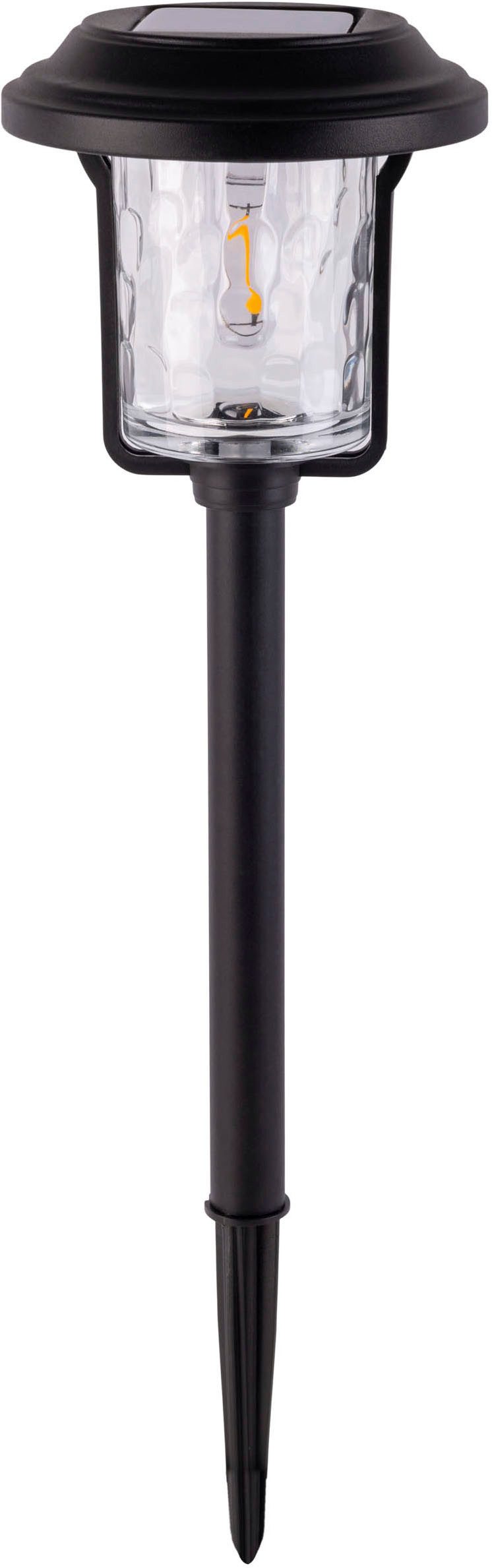 näve LED Solarleuchte Simon, Tageslichtsensor, LED fest integriert, Warmweiß, Spieß schwarz, strukturierter Glasschirm, H: 54,7cm, Dämmerungssensor
