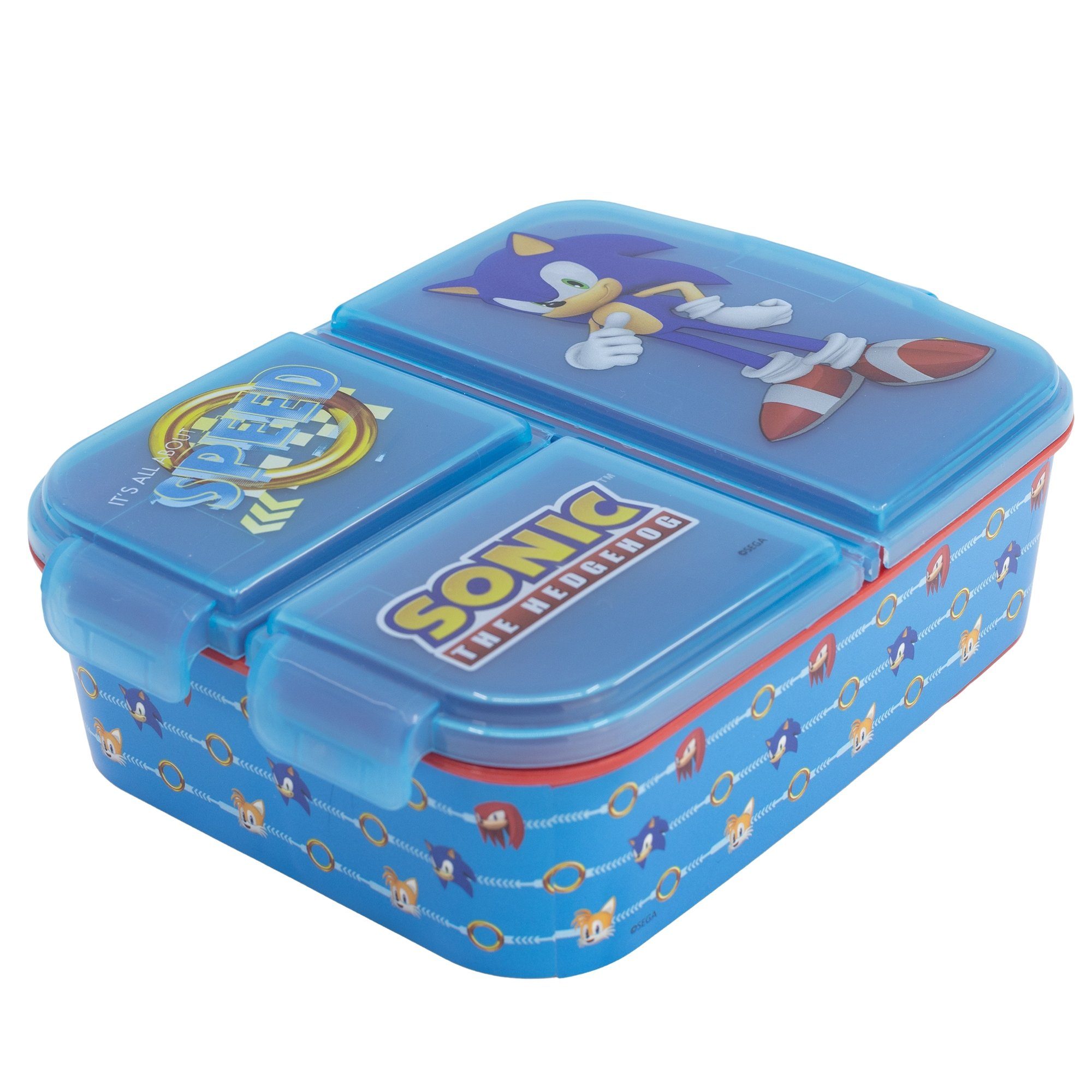 Sonic The Hedgehog Lunchbox Sonic the Hedgehog 4 teiliges Lunch Set, Kunstsoff, (4-tlg), Brotdose mit 3 Kammern Alu-Trinkflasche besteck