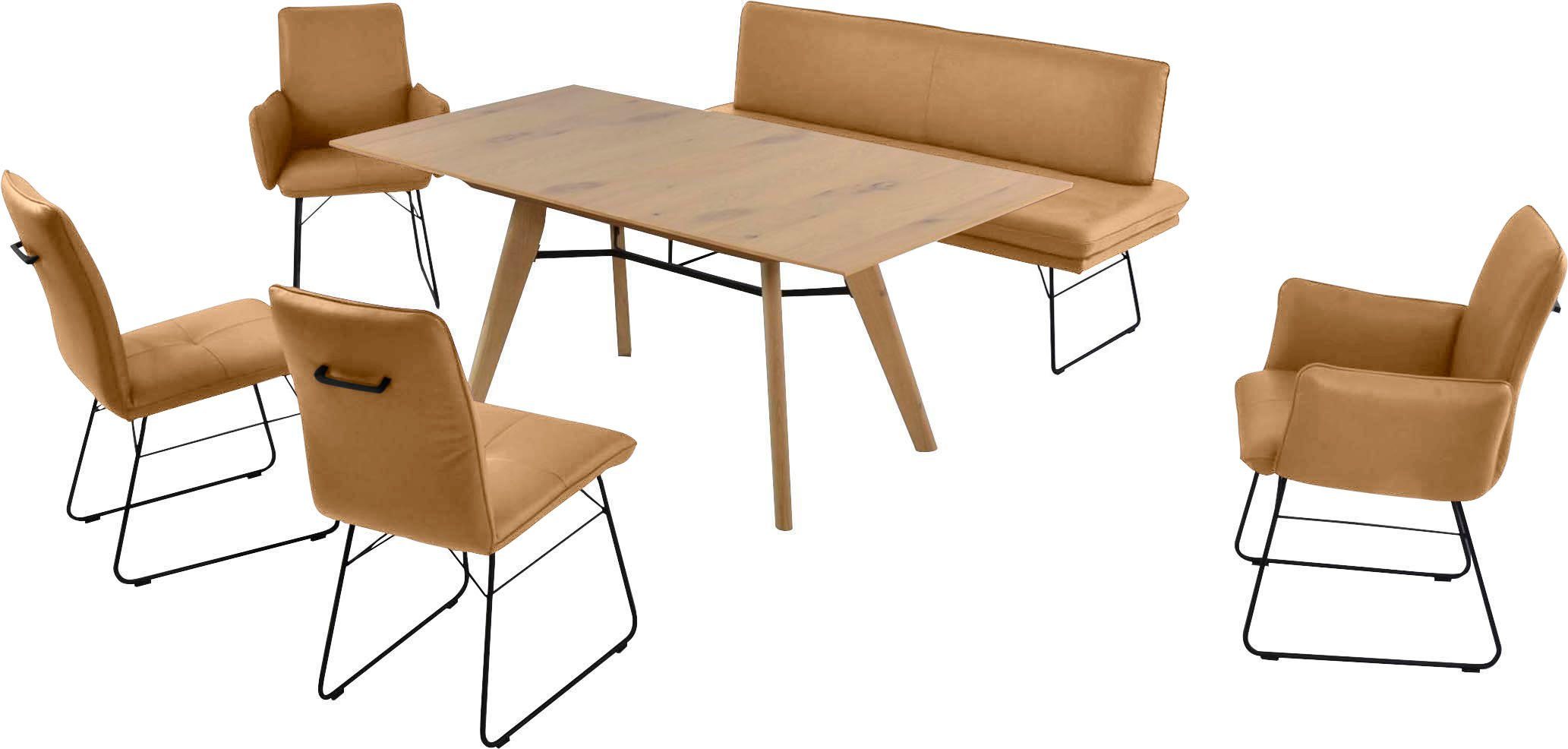 Tisch (6-tlg), Polsterbank Essgruppe Giacomo 2 1 Komfort & 2 curcuma 2 Kufenstühle, K+W Größen, Armlehnenstühle und IV, in Wohnen